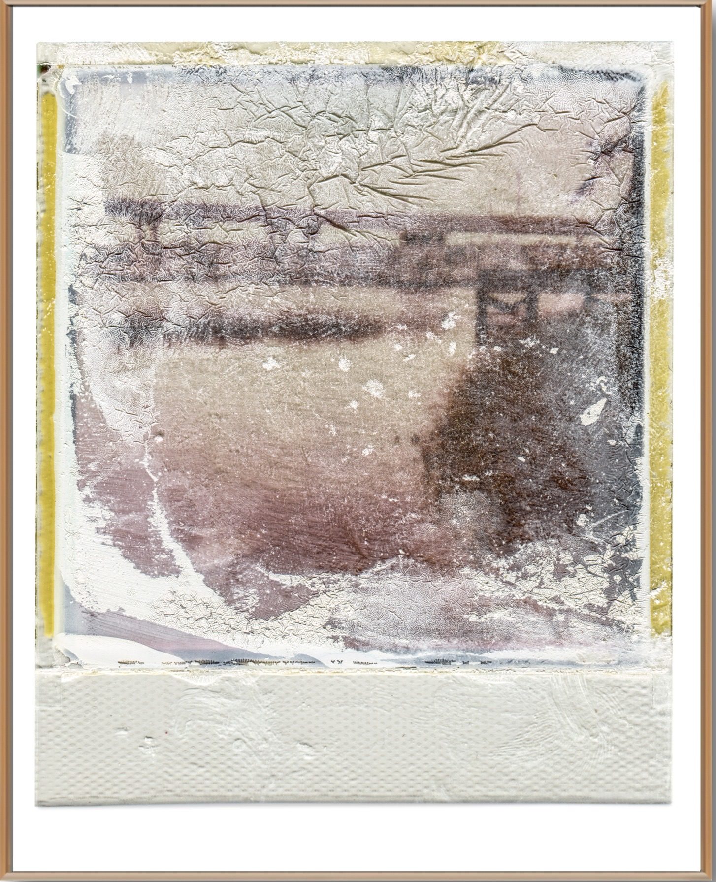 Beach Marina Polaroid Back by William Meyer, Mixed media on canvas with reclaimed wood frame, Polaroid 53 Back
