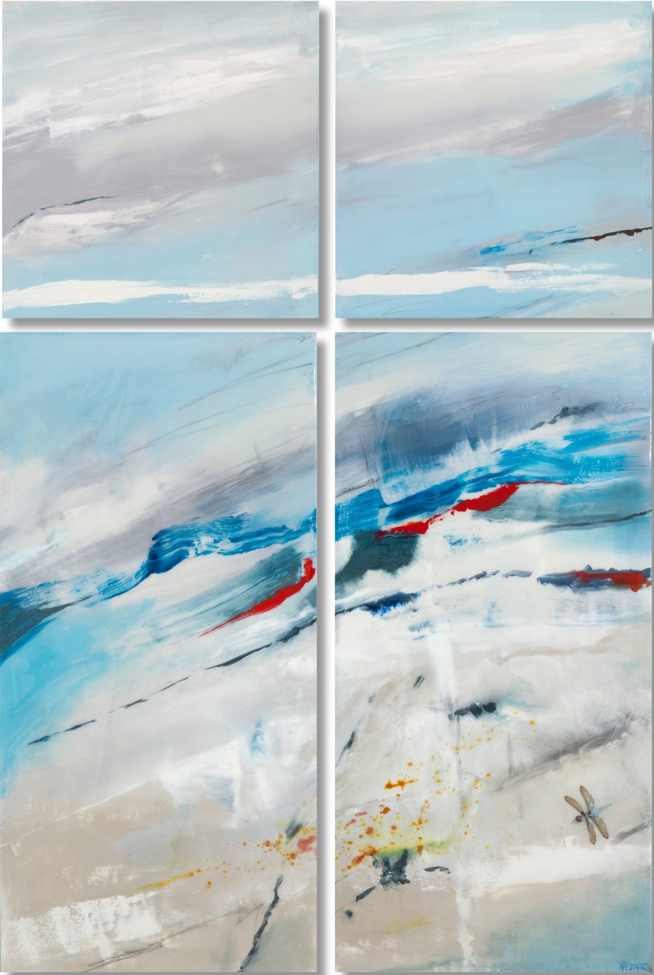 Dragonfly Resin Quadtych by William Meyer, Acrylic on canvas quadtych