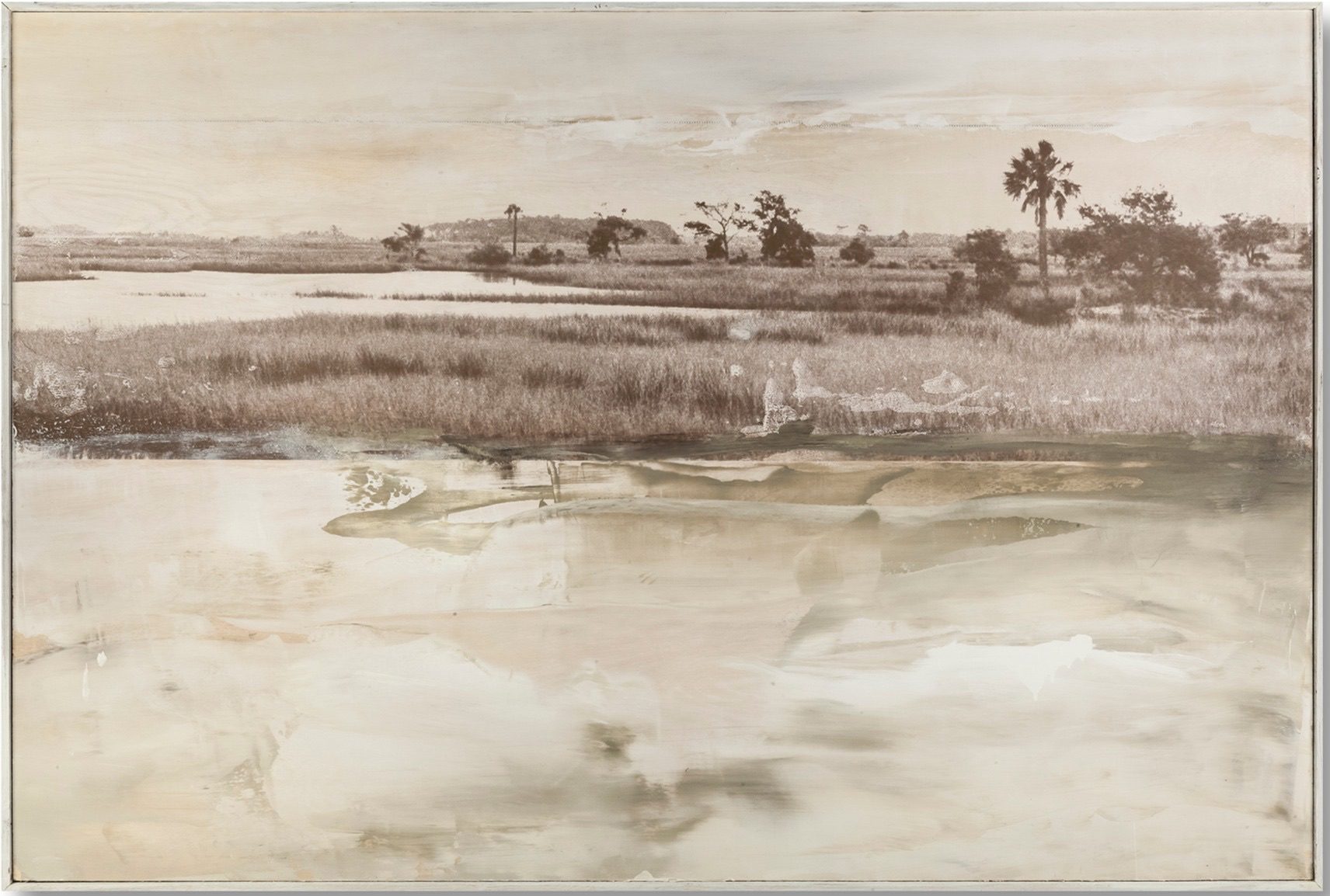 Umber Marsh Transfer by William Meyer, Mixed media on wood panel