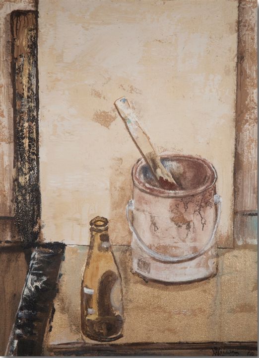 Amstel and Paint Can by William Meyer, Framed, acrylic on canvas