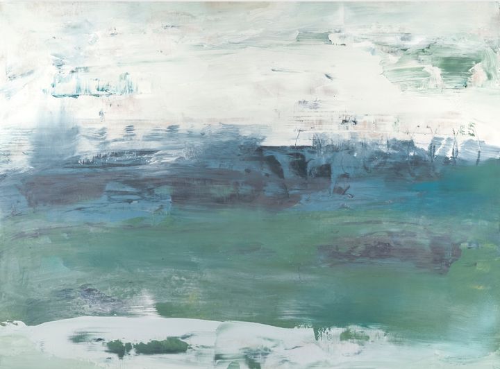 Aqua Suds Version 2 by William Meyer, Acrylic paint on canvas with reclaimed wood frame
