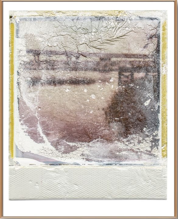 Beach Marina Polaroid Back by William Meyer, Mixed media on canvas with reclaimed wood frame, Polaroid 53 Back