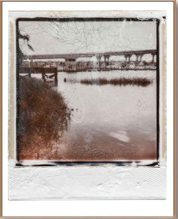 Beach Marina Polaroid Front by William Meyer, Mixed media on canvas with reclaimed wood frame, Polaroid 53 Front
