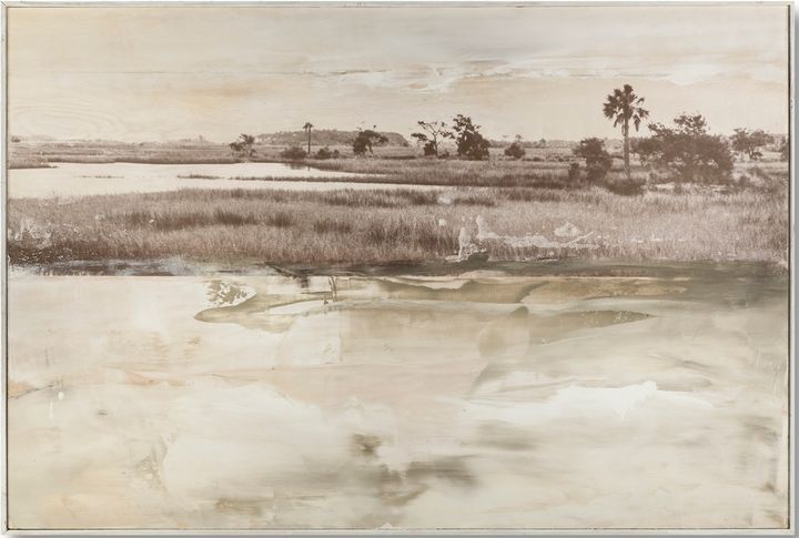 Umber Marsh Transfer by William Meyer, Mixed media on wood panel